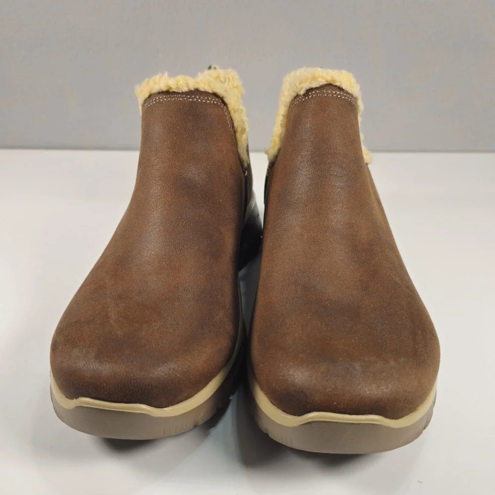Skechers Easy Going Buried Womens 10 Brown Faux Fur Ankle Boots 49537 New